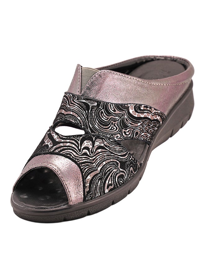 092-1984 Peep Toe Wedge Sandals Silver/Black