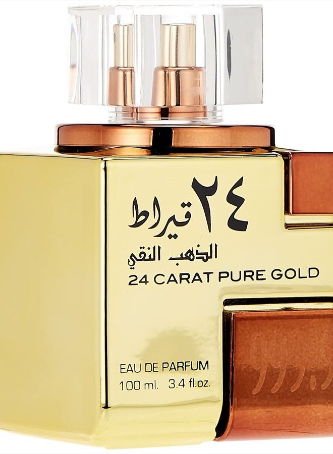 Lattafa 24 Carat Pure Gold for Unisex Eau de Parfum Spray, 3.4 Ounce
