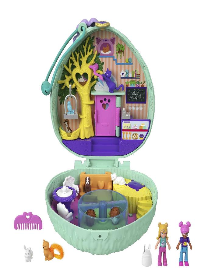 Polly Pocket Compact Playset, Hedgehog Cafe with 2 Micro Dolls & Accessories, Travel Toys with Surprise Reveals