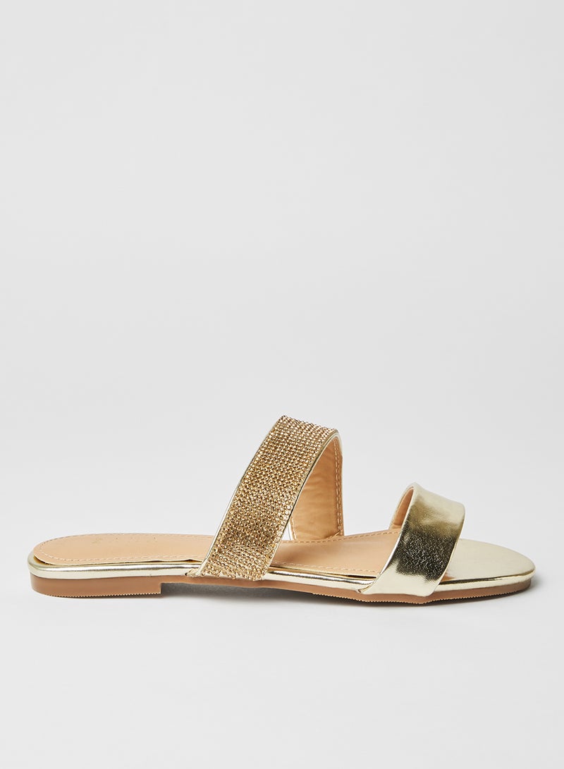 Trendy Dyed Slip On Synthetic Flat Sandals Gold