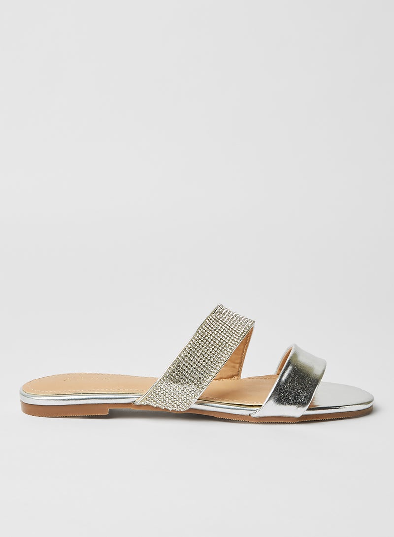 Dyed Slip On Sandals Silver