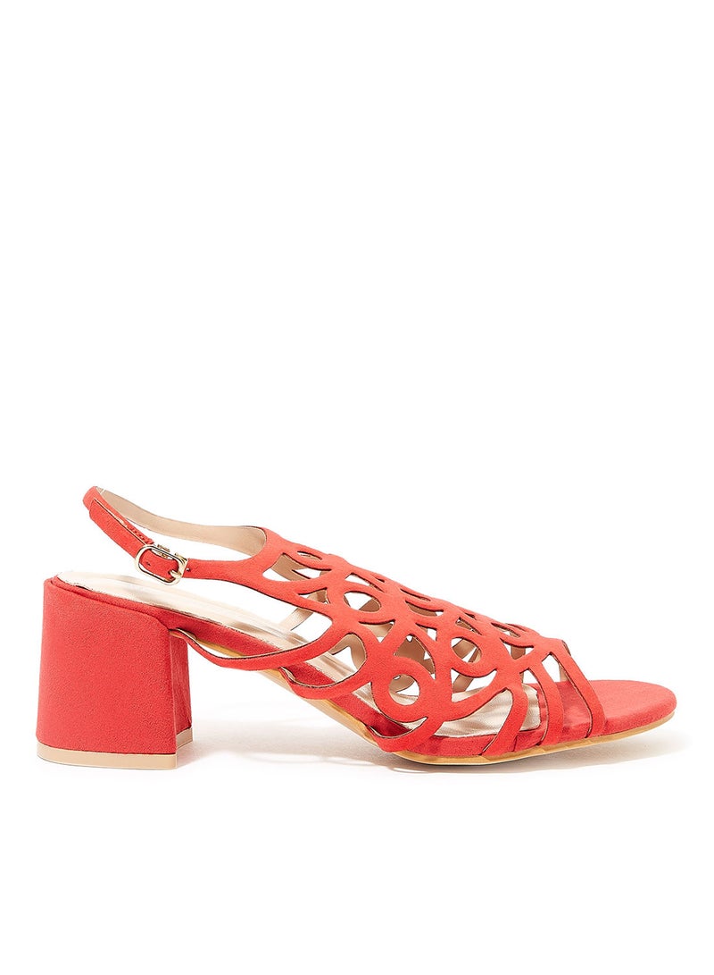 Faux Suede Sandals Red