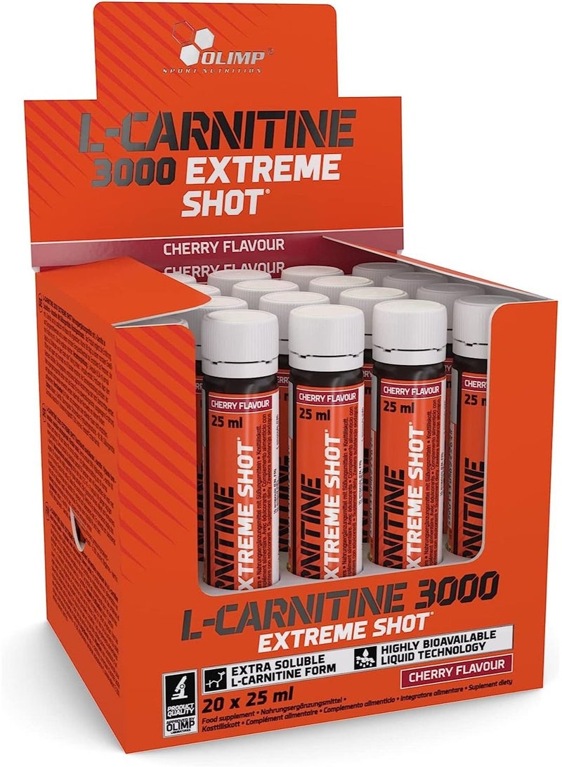 Olimp Labs L-Carnitine 3000 Extreme Shots, Cherry Flavour, Pack of 20 Ampoules