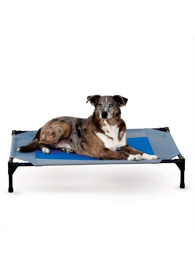 K&H PET PRODUCTS Coolin' Pet Cot, Elevated Dog Cooling Mat, Cool Dog Cot for Large Dogs, Dog Camping Gear, Outdoor Raised Dog Bed with Cooling Center - Gray/Blue, Large 30 X 42 X 7 Inches