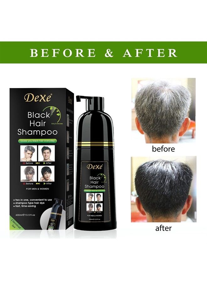 Dexe Instant Black Hair Shampoo 13.53 Fl Oz, Semi-Permanent Black Hair Dye, Hair Dye Shampoo For Men & Women- Mild Plant Formula-Ammonia Free-100% Gray Coverage (black)