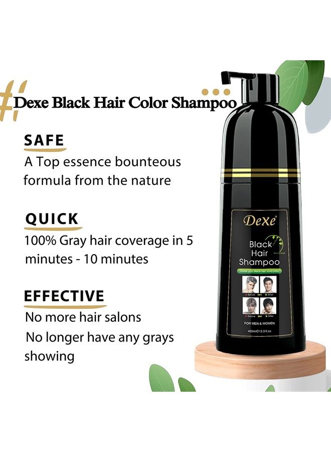 Dexe Instant Black Hair Shampoo 13.53 Fl Oz, Semi-Permanent Black Hair Dye, Hair Dye Shampoo For Men & Women- Mild Plant Formula-Ammonia Free-100% Gray Coverage (black)