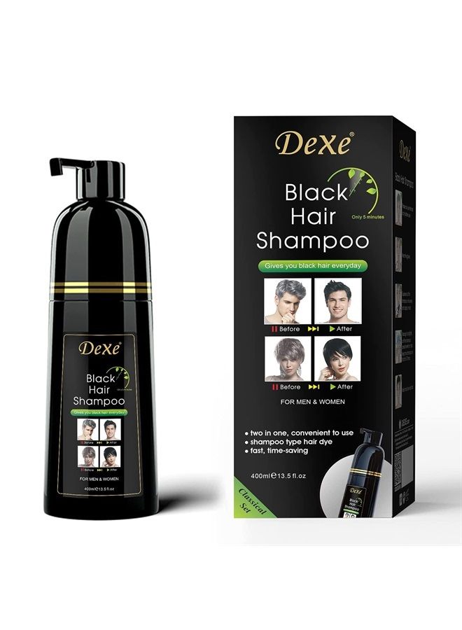 Dexe Instant Black Hair Shampoo 13.53 Fl Oz, Semi-Permanent Black Hair Dye, Hair Dye Shampoo For Men & Women- Mild Plant Formula-Ammonia Free-100% Gray Coverage (black)