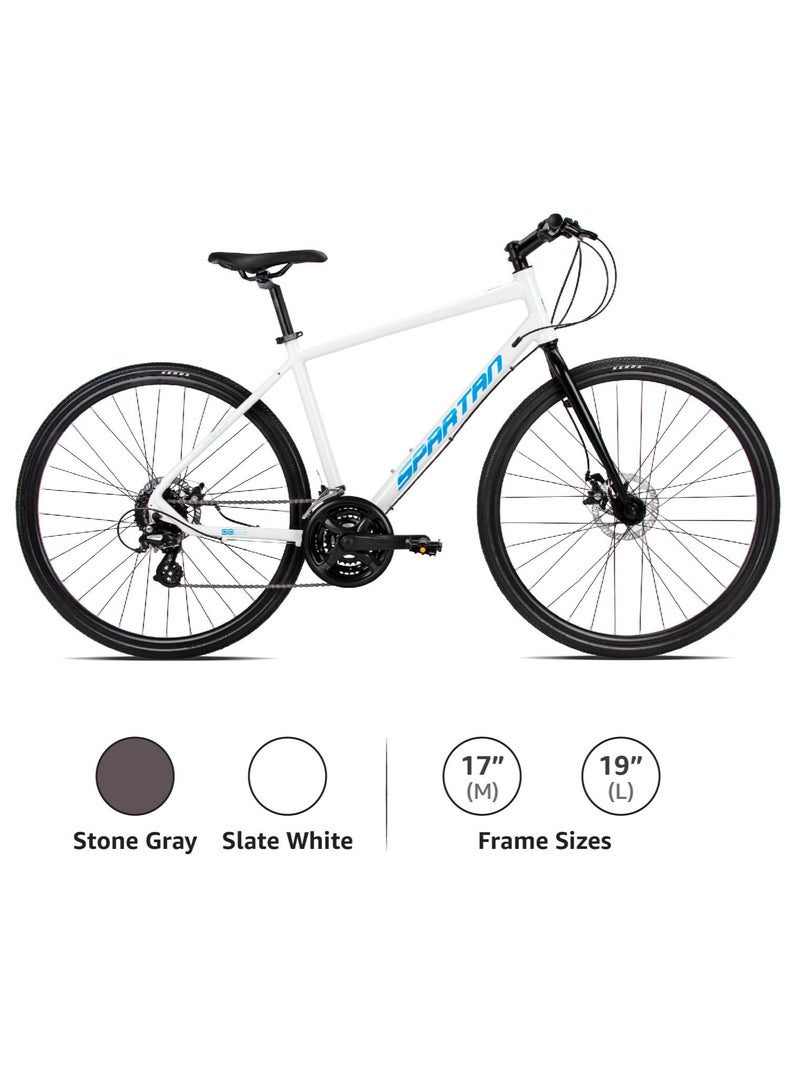 Spartan 700c Dolomite Fitness Bike | Lightweight Frame Alloy Road Bicycle | Shimano Shifters and Rear Derailleur | 24 Speed Cycle | Slate White | Frame Size Medium