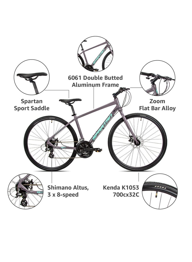 Spartan 700c Dolomite Fitness Bike | Lightweight Frame Alloy Road Bicycle | Shimano Shifters and Rear Derailleur | 24 Speed Cycle | Slate White | Frame Size Medium