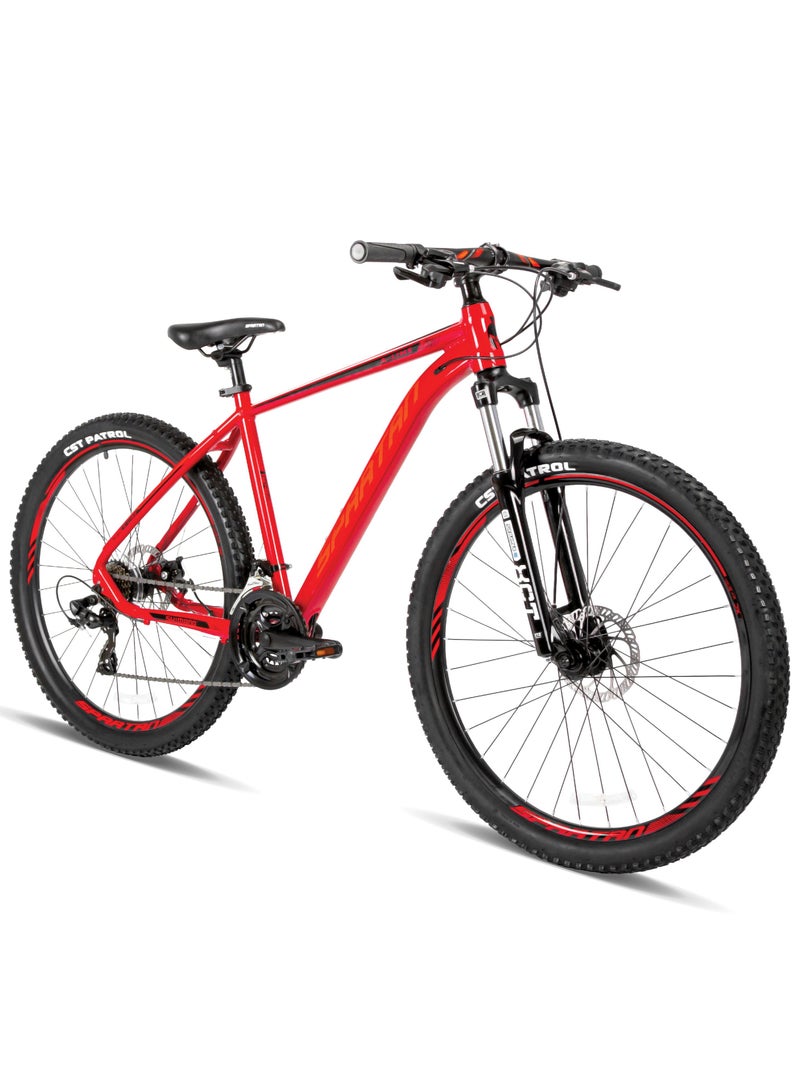 Spartan 27.5 Inches A-Line Hardtail Mountain Bicycles| Lightweight Alloy frame Rims | Gear | Disc brakes | Front Suspension | Shimano Shifters MTB Bike | Shimano Derailers - Gloss Red