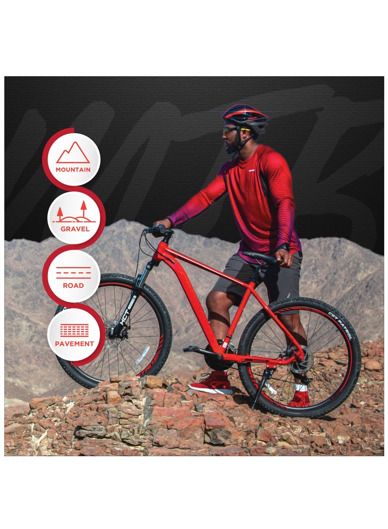 Spartan 27.5 Inches A-Line Hardtail Mountain Bicycles| Lightweight Alloy frame Rims | Gear | Disc brakes | Front Suspension | Shimano Shifters MTB Bike | Shimano Derailers - Gloss Red