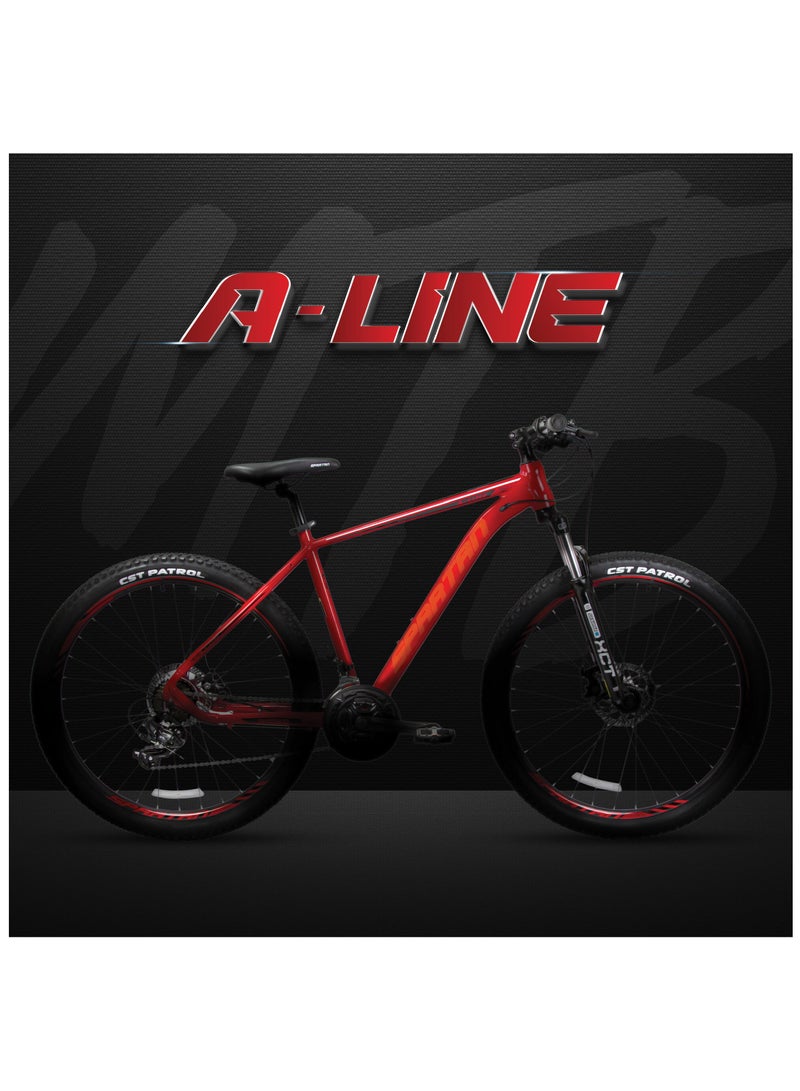 Spartan 27.5 Inches A-Line Hardtail Mountain Bicycles| Lightweight Alloy frame Rims | Gear | Disc brakes | Front Suspension | Shimano Shifters MTB Bike | Shimano Derailers - Gloss Red