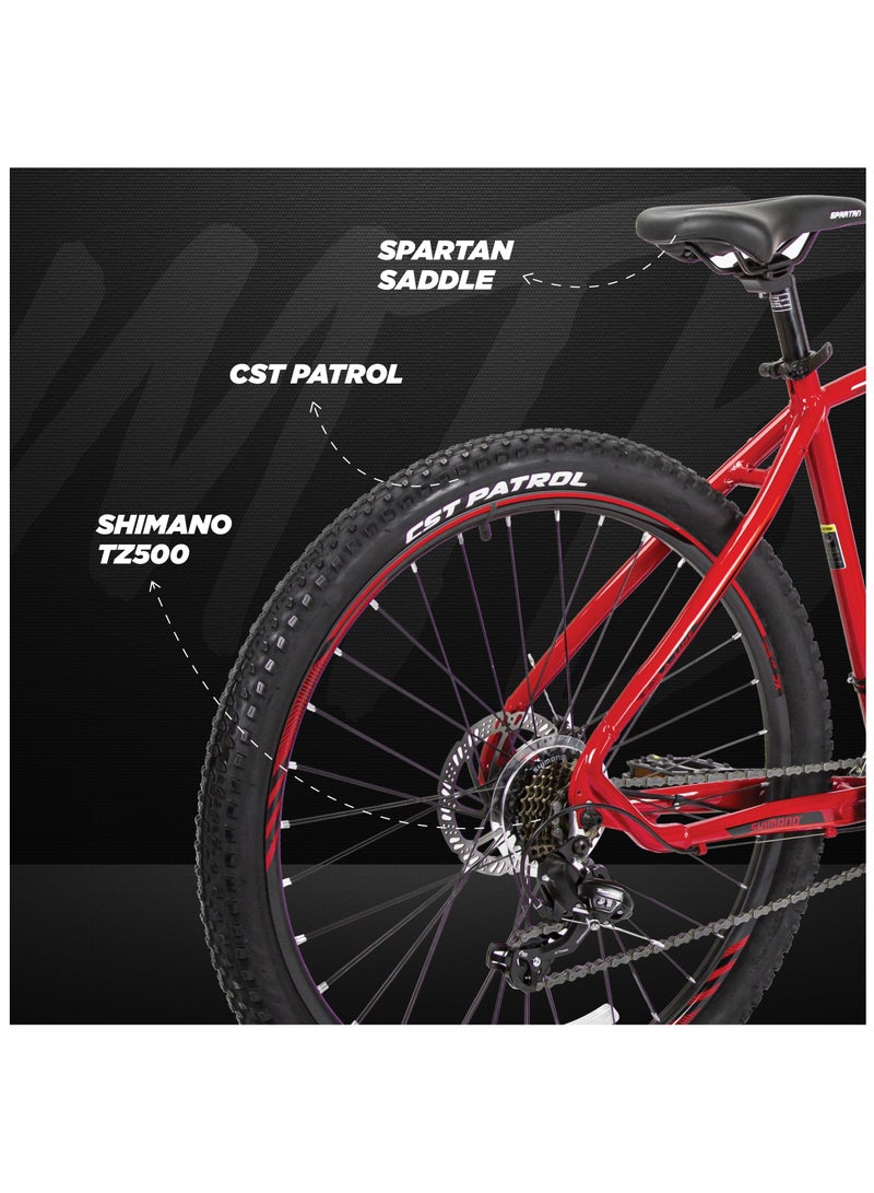 Spartan 27.5 Inches A-Line Hardtail Mountain Bicycles| Lightweight Alloy frame Rims | Gear | Disc brakes | Front Suspension | Shimano Shifters MTB Bike | Shimano Derailers - Gloss Red