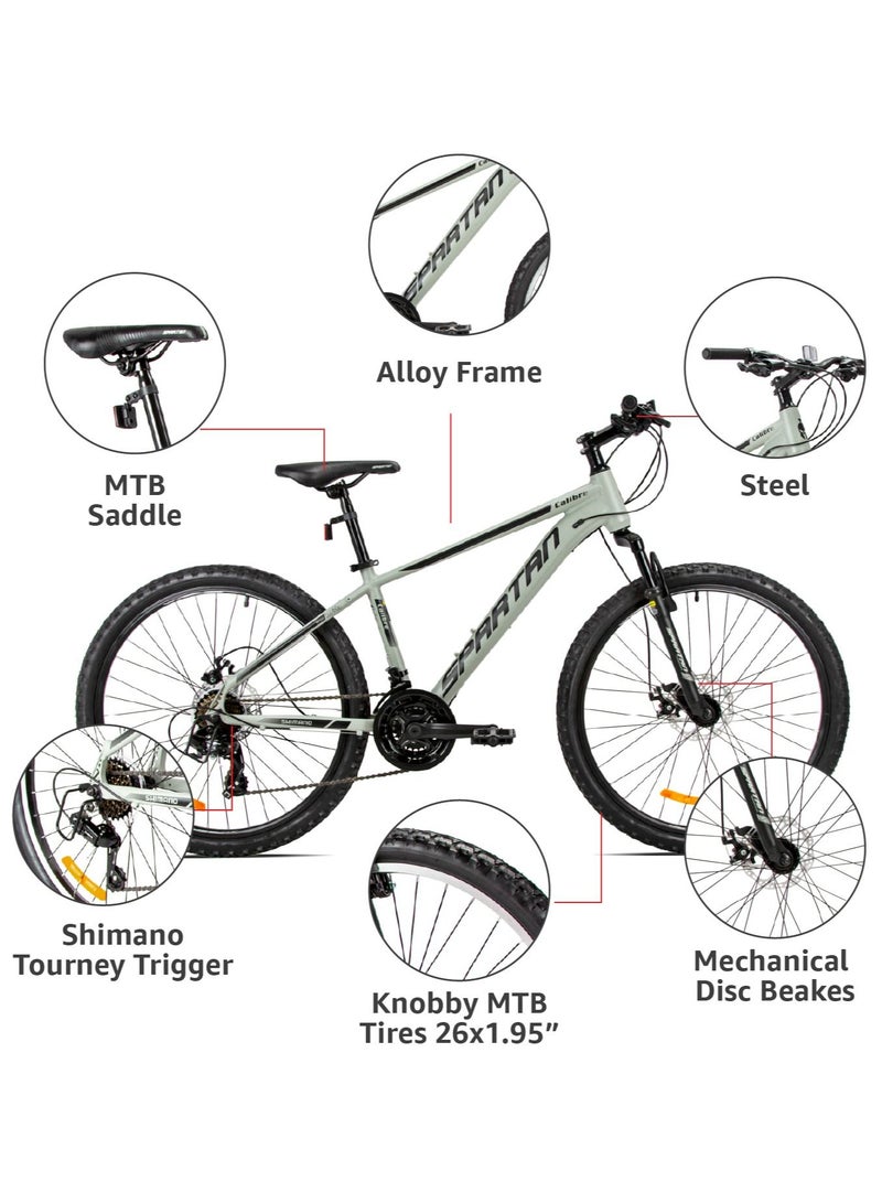 Hardtail Mountain Bicycle| Lightweight alloy frame & rims | Gear | Disc brakes | Front Suspension Bike and Shimano Shifters| Sand Grey | Size - 26 Inches