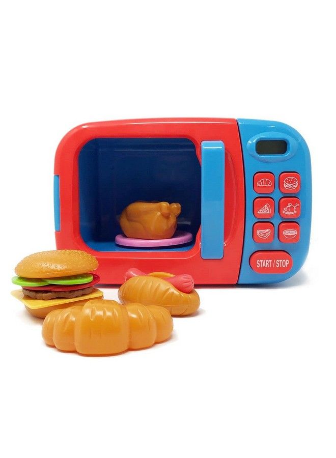 Blue Microwave Playset 11 Pc Light & Sound Pretend Play Kitchen Toys Set With Play Food For Kids Ages 3+