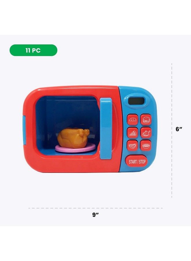 Blue Microwave Playset 11 Pc Light & Sound Pretend Play Kitchen Toys Set With Play Food For Kids Ages 3+