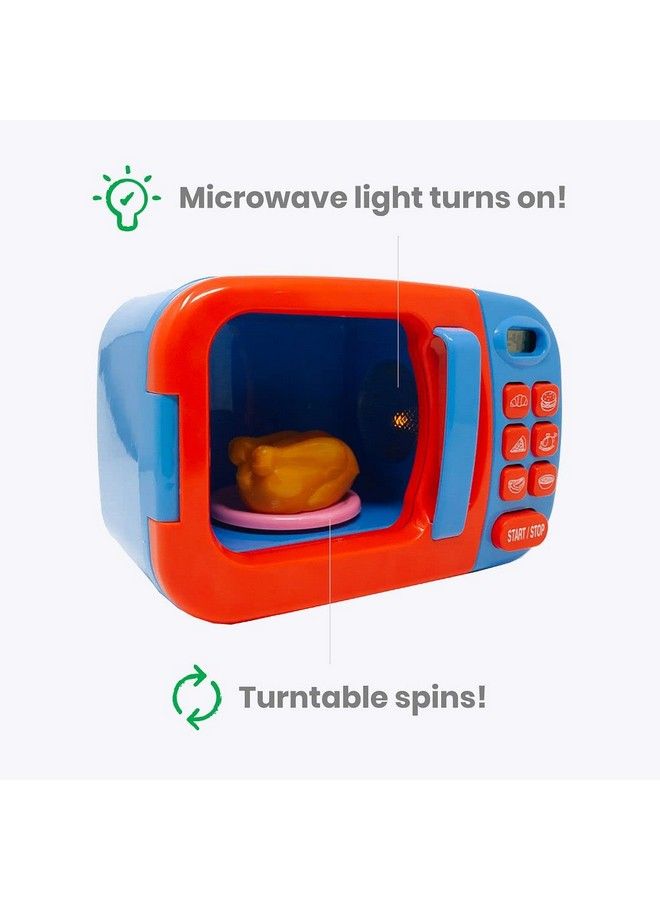 Blue Microwave Playset 11 Pc Light & Sound Pretend Play Kitchen Toys Set With Play Food For Kids Ages 3+