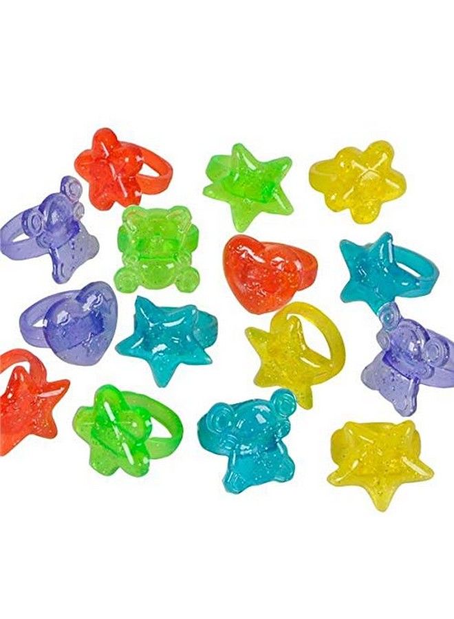 Plastic Glitter Rings 144 Assorted Colors And Designs