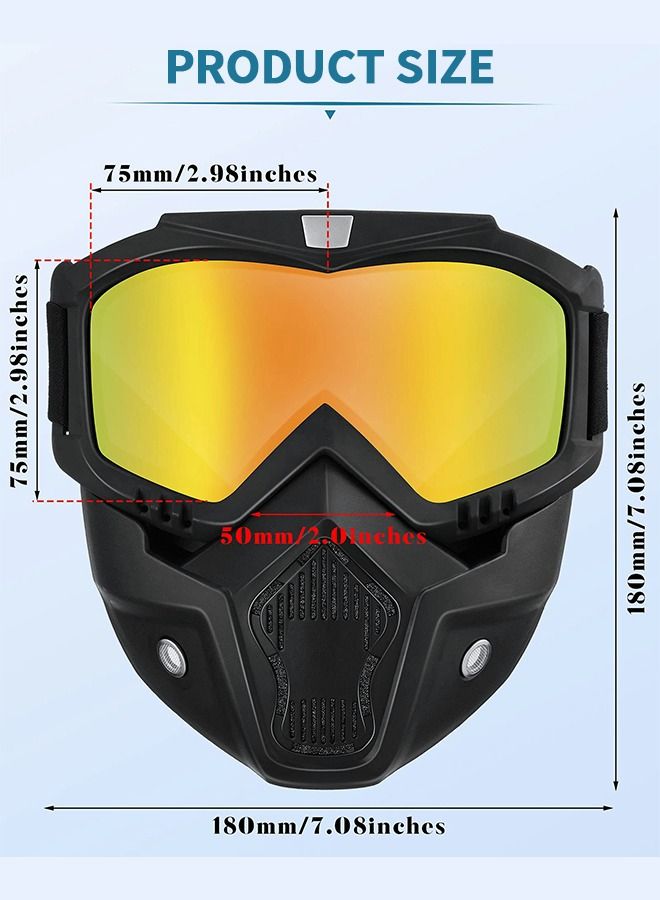 2 Pieces Motorcycle Goggles Helmet Riding Goggles Glasses With Face Cover,Motorcycle Goggles with Detachable Mask,Windproof Helmet Glasses for Outdoor Activities,Riding Glasses