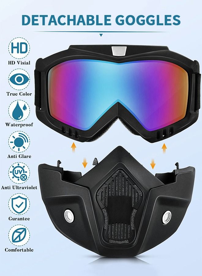 2 Pieces Motorcycle Goggles Helmet Riding Goggles Glasses With Face Cover,Motorcycle Goggles with Detachable Mask,Windproof Helmet Glasses for Outdoor Activities,Riding Glasses