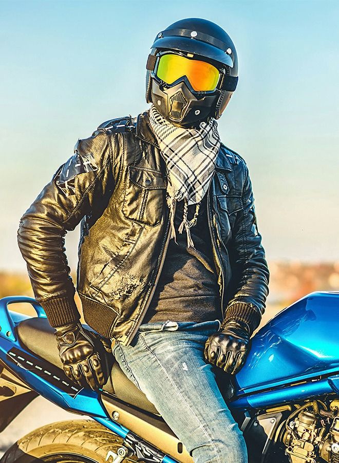 2 Pieces Motorcycle Goggles Helmet Riding Goggles Glasses With Face Cover,Motorcycle Goggles with Detachable Mask,Windproof Helmet Glasses for Outdoor Activities,Riding Glasses