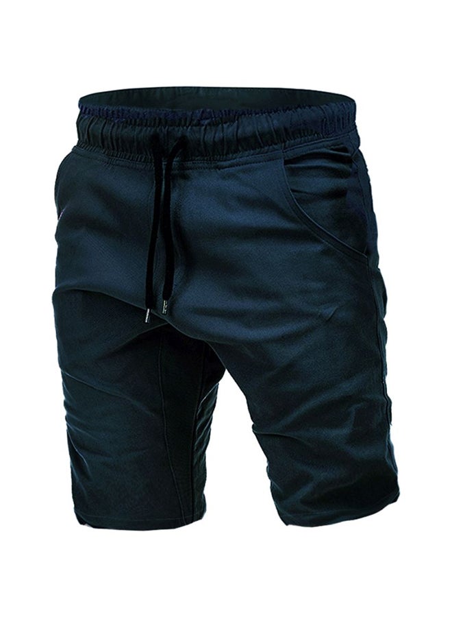 Solid Drawstring Shorts Navy Blue