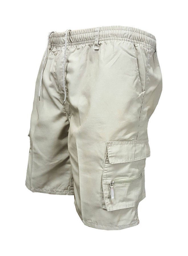 Summer Multi-pockets Drawstring Shorts Beige