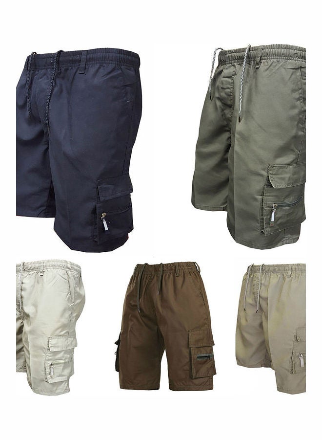 Summer Multi-pockets Drawstring Shorts Beige