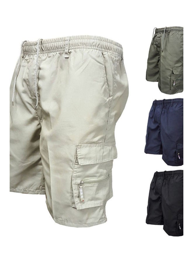 Summer Multi-pockets Drawstring Shorts Beige