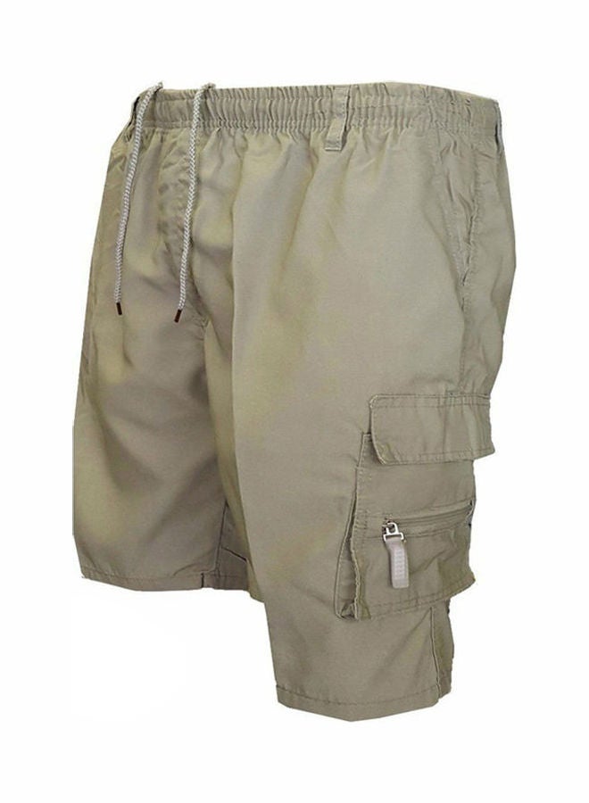 Summer Multi-pockets Drawstring Shorts Beige
