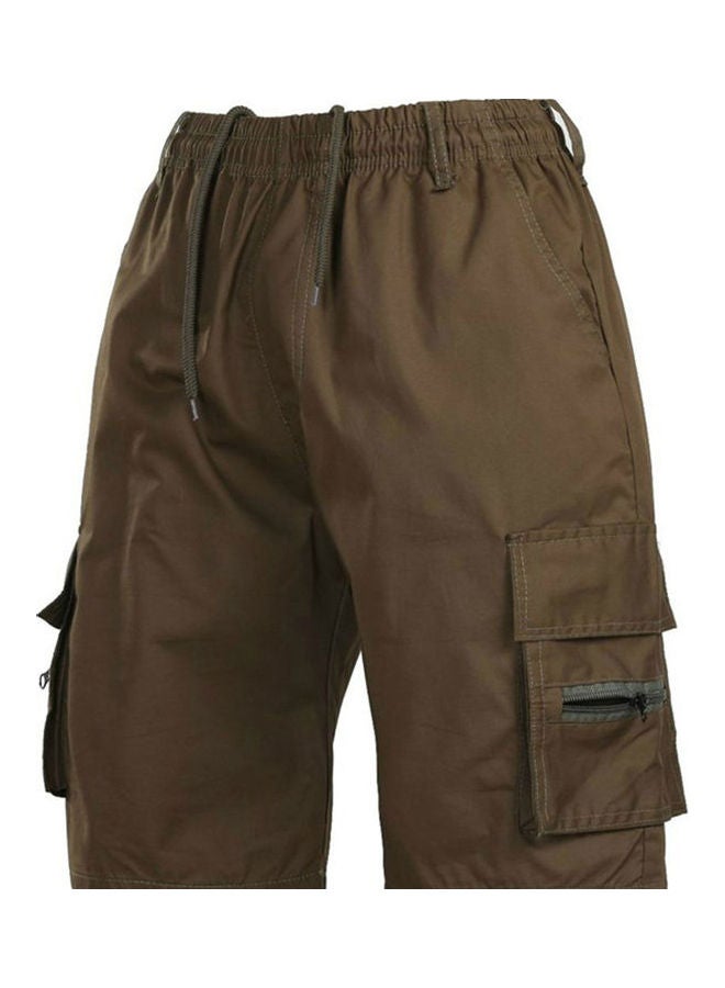 Summer Multi-pockets Drawstring Shorts Beige