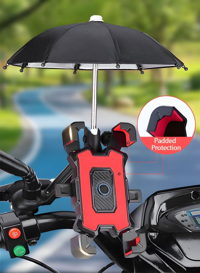 Bike Phone Holder, Motorcycle Phone Mount Motorcycle Handlebar Cell Phone Clamp, Scooter Phone Clip with Umbrella,Bicycle Riding Equipment