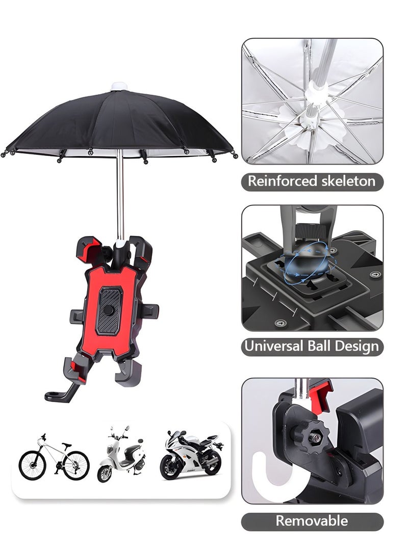 Bike Phone Holder, Motorcycle Phone Mount Motorcycle Handlebar Cell Phone Clamp, Scooter Phone Clip with Umbrella,Bicycle Riding Equipment