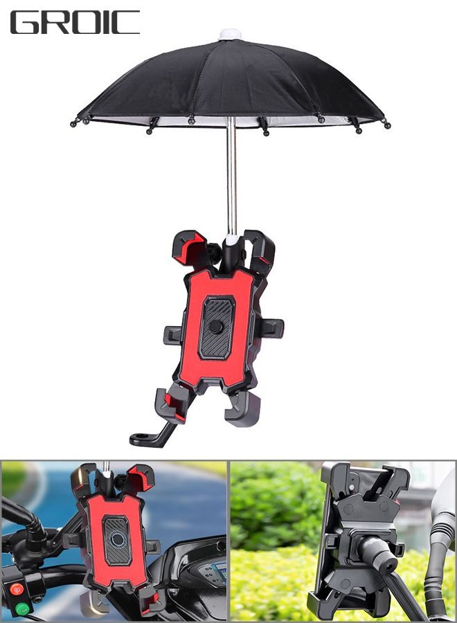 Bike Phone Holder, Motorcycle Phone Mount Motorcycle Handlebar Cell Phone Clamp, Scooter Phone Clip with Umbrella,Bicycle Riding Equipment
