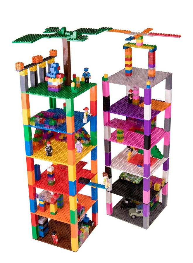 Classic Stackable Baseplates Building Bricks For Towers Shelves And More 100% Compatible With All Major Brands Rainbow Colors 12 Base Plates & 80 Stackers 6X6 Inches