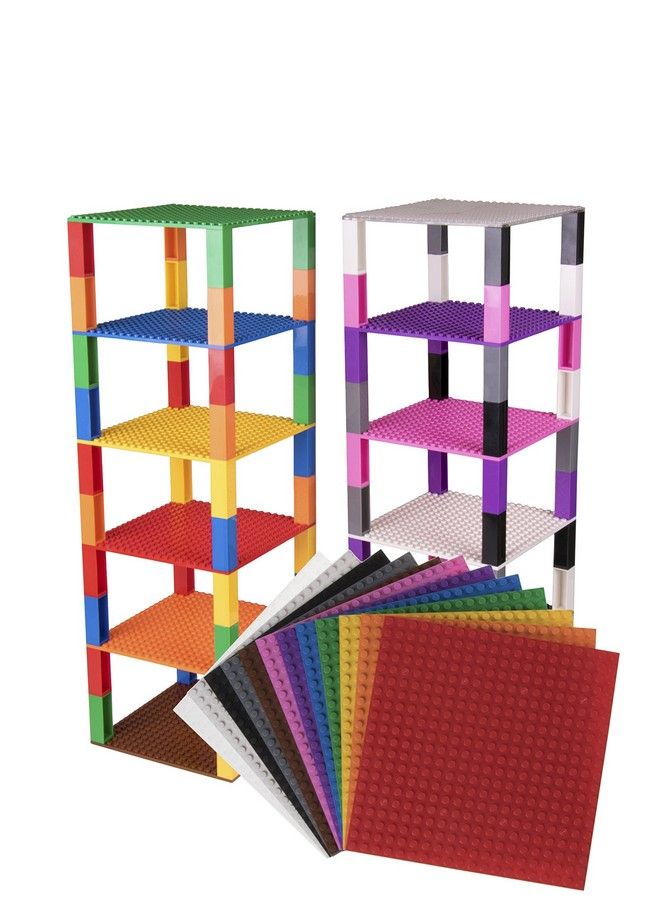 Classic Stackable Baseplates Building Bricks For Towers Shelves And More 100% Compatible With All Major Brands Rainbow Colors 12 Base Plates & 80 Stackers 6X6 Inches