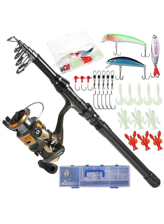 1.8m Fishing Rod and Reel Combos Telescopic Fishing Pole with Spinning Reel Combo Kit Fishing Line Lures Hooks Swivels Set Fishing Accessories with Tackle Box