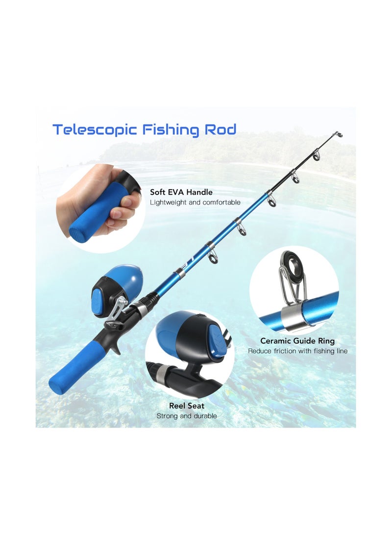 Portable Telescopic Fishing Rod and Reel Combo for Kids Children Fishing Starter Kit Spincast Fishing Reel Fishing Pole Fishing Lures Jig Hooks Barrel Swivels Tackles