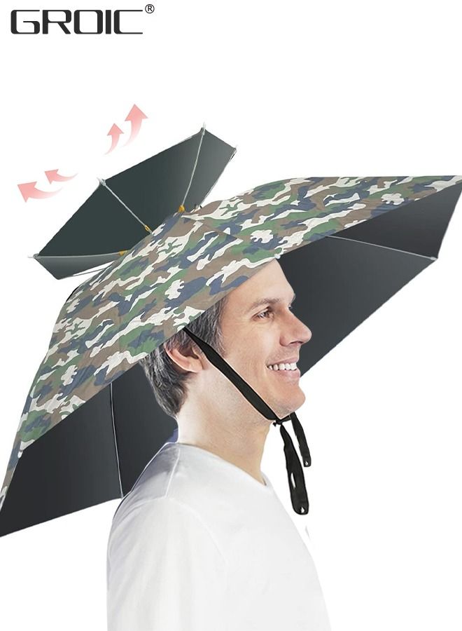 Fishing Umbrella Hat Folding Adjustable Sun Rain Cap, Diameter Large Umbrella Hat for Adults Hands Free UV Protection Head Umbrella Double Layer for Fishing, Gardening, Beach and Golf