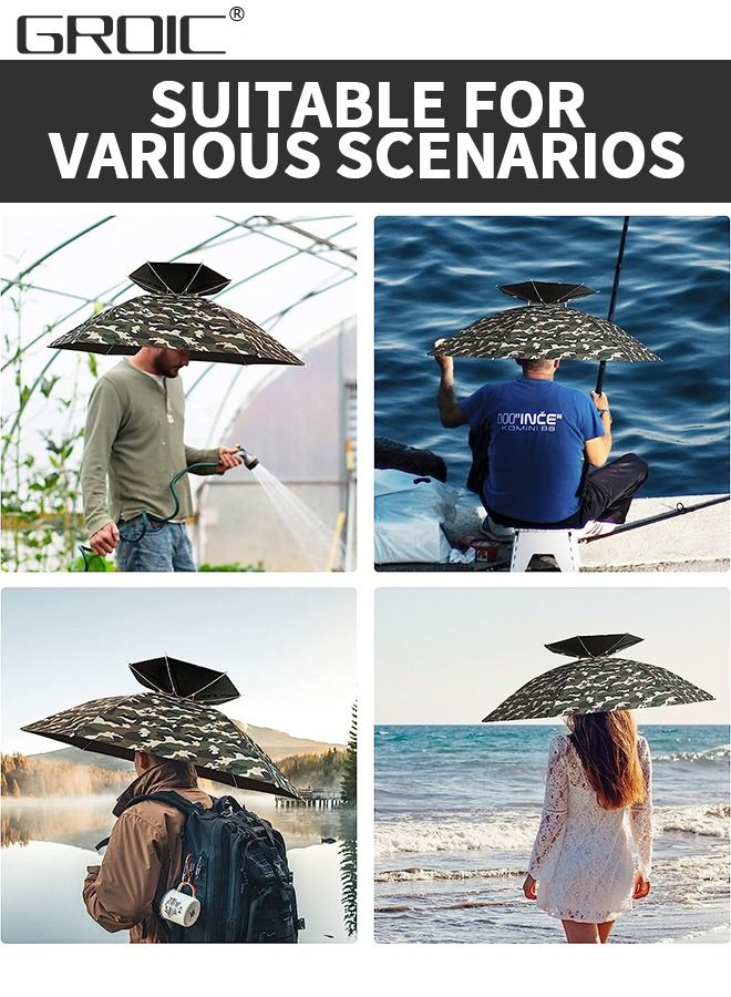 Fishing Umbrella Hat Folding Adjustable Sun Rain Cap, Diameter Large Umbrella Hat for Adults Hands Free UV Protection Head Umbrella Double Layer for Fishing, Gardening, Beach and Golf