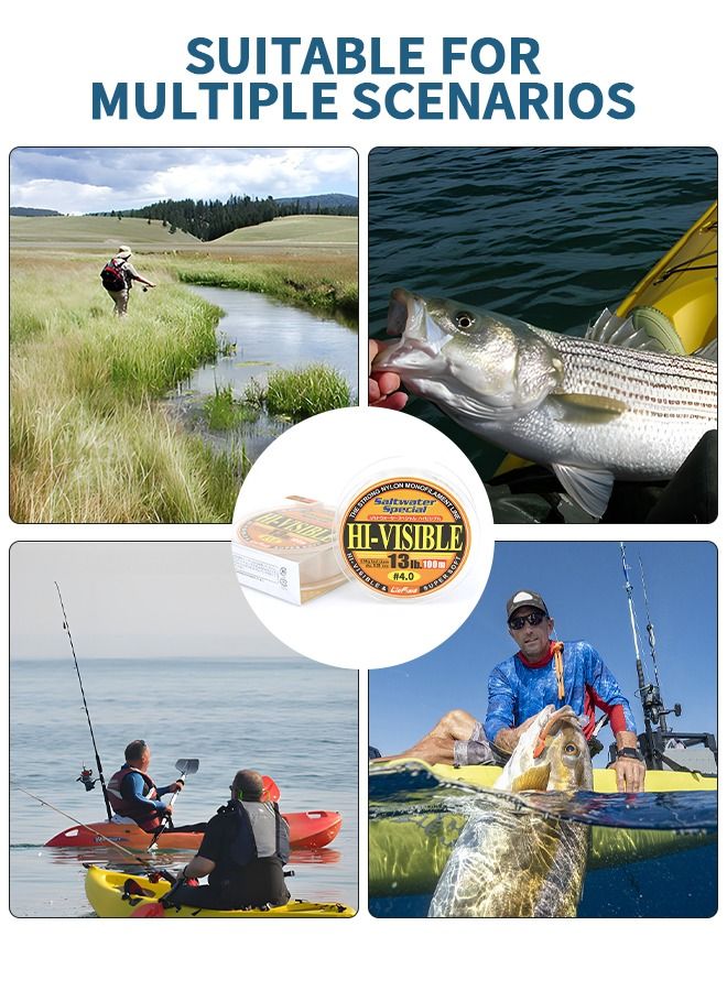 100M Nylon String Fishing Line Cord Clear Premium 100% Fluorocarbon Strong Monofilament Wire Flexible Wear-resistant Super Pulling Force Cut for Hanging Decorations Beading Crafts Kite