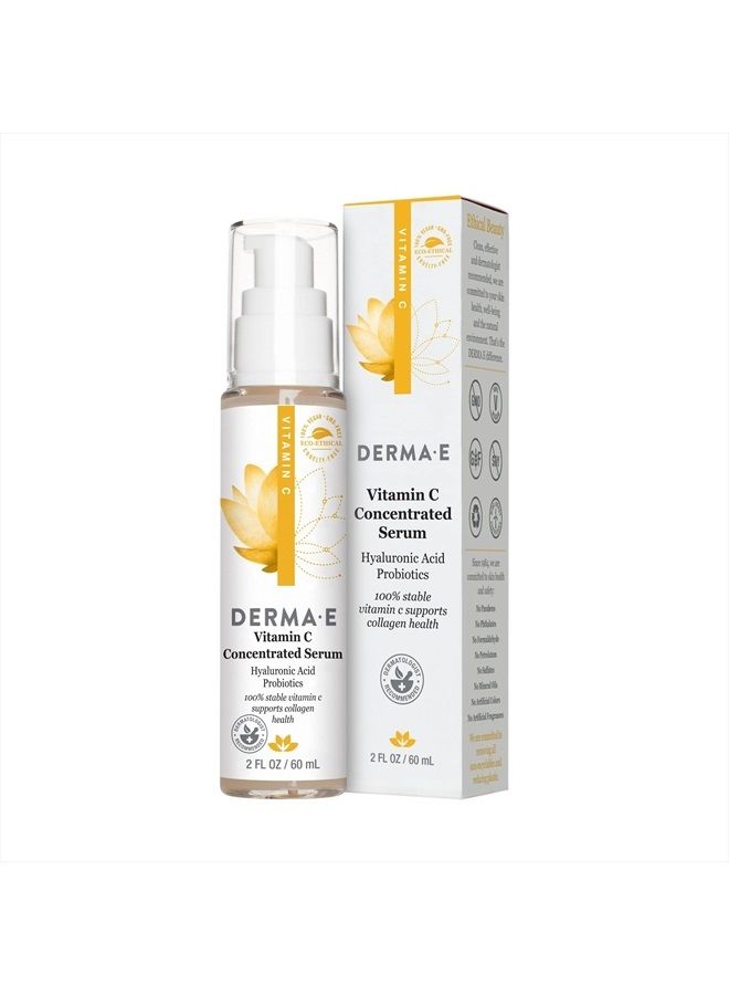 DERMA E Vitamin C Concentrated Serum with Hyaluronic Acid – All Natural, Antioxidant-Rich Concentrated Facial Serum – Firming and Brightening Skin Serum, 2oz