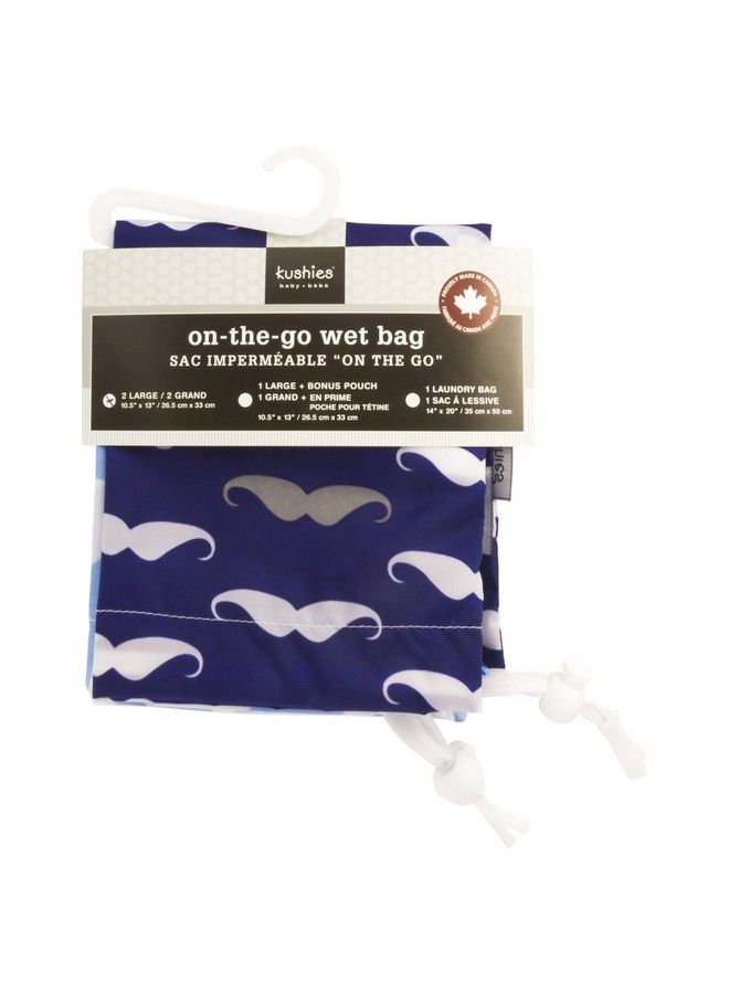 Baby On The Go Wet Bag Blue Whale/Navy Moustache Large