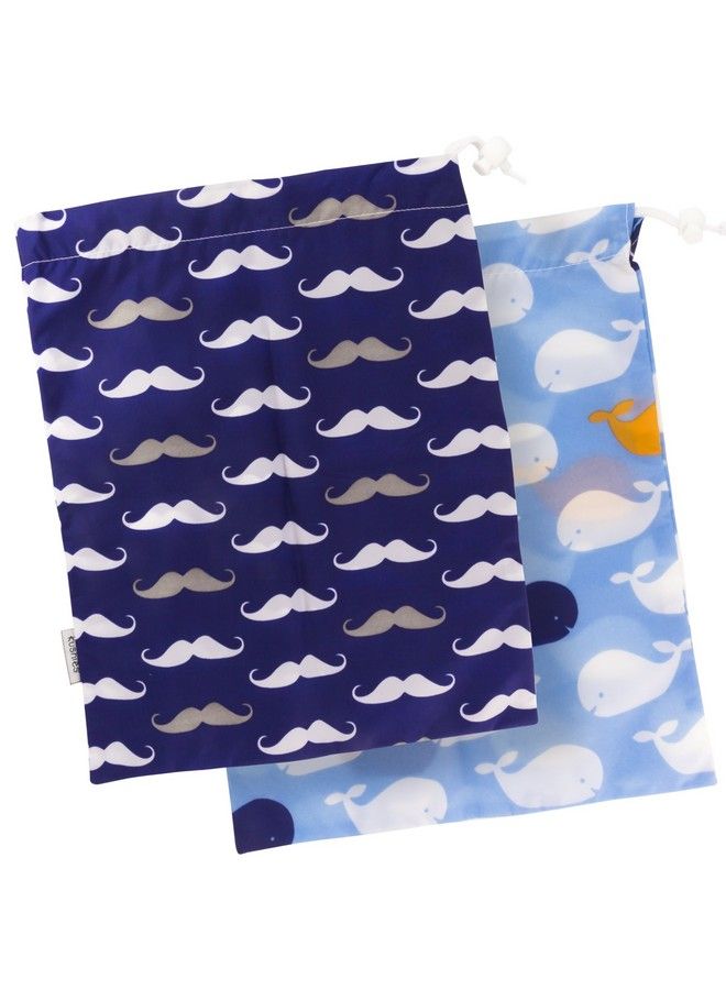 Baby On The Go Wet Bag Blue Whale/Navy Moustache Large