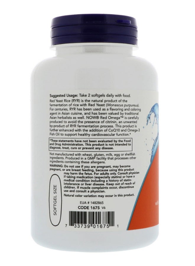 Now Foods Red Omega Yeast Rice Dietary Supplement 90 Softgels