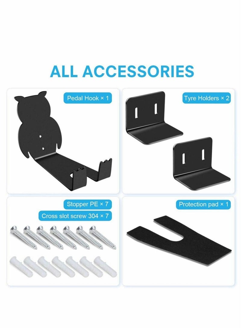 Bicycle Wall Mount 3 in 1 Bike Rack Wall Mounted Hanger Pedal Hook Wheel Heavy Duty Bicycle Racks Pedal Hook for Bike Hook Storage