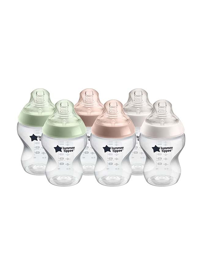 Pack Of 6 Closer To Nature Baby Bottles Slow-Flow Breast-Like Teat With Anti-Colic Valve 0 Months+ 260 ml Multicolor