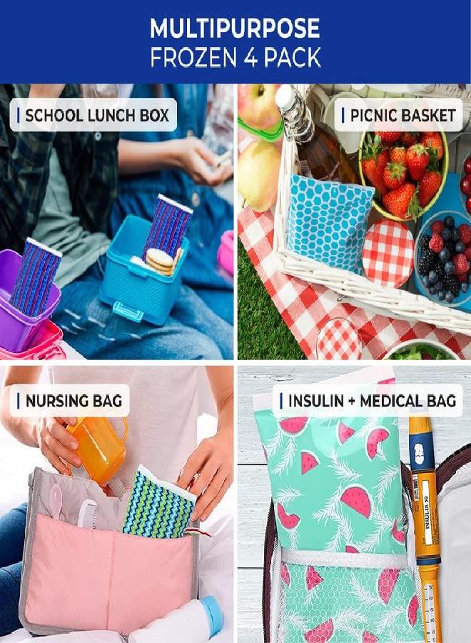 Ice Packs For Lunch Bags - Reusable Ice Packs For Cooler And Lunch Box - Long Lasting, Lightweight, Soft Gel Ice Packs For Camping, Beach Bags, Picnics, Injuries - Pack Of 4