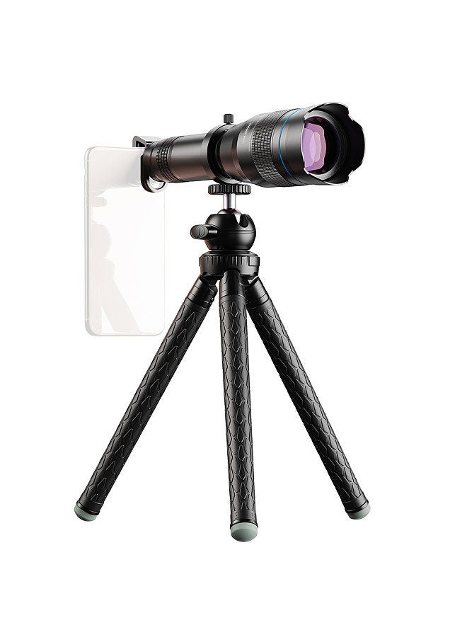 Metal 60X HD Phone Telephoto Zoom Lens Kit Monocular Telescope with Mini Extendable Tripod Eye Cup Metal Clip Portable Lens Bag Universal for Most Smartphones