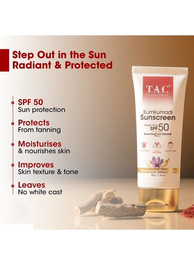 Kumkumadi Sunscreen Ultra Light Spf 50 With Uva/Uvb Pa+++ For Sun Protection Dull & Dry Skin For Women & Men All Skin Types 50Gm